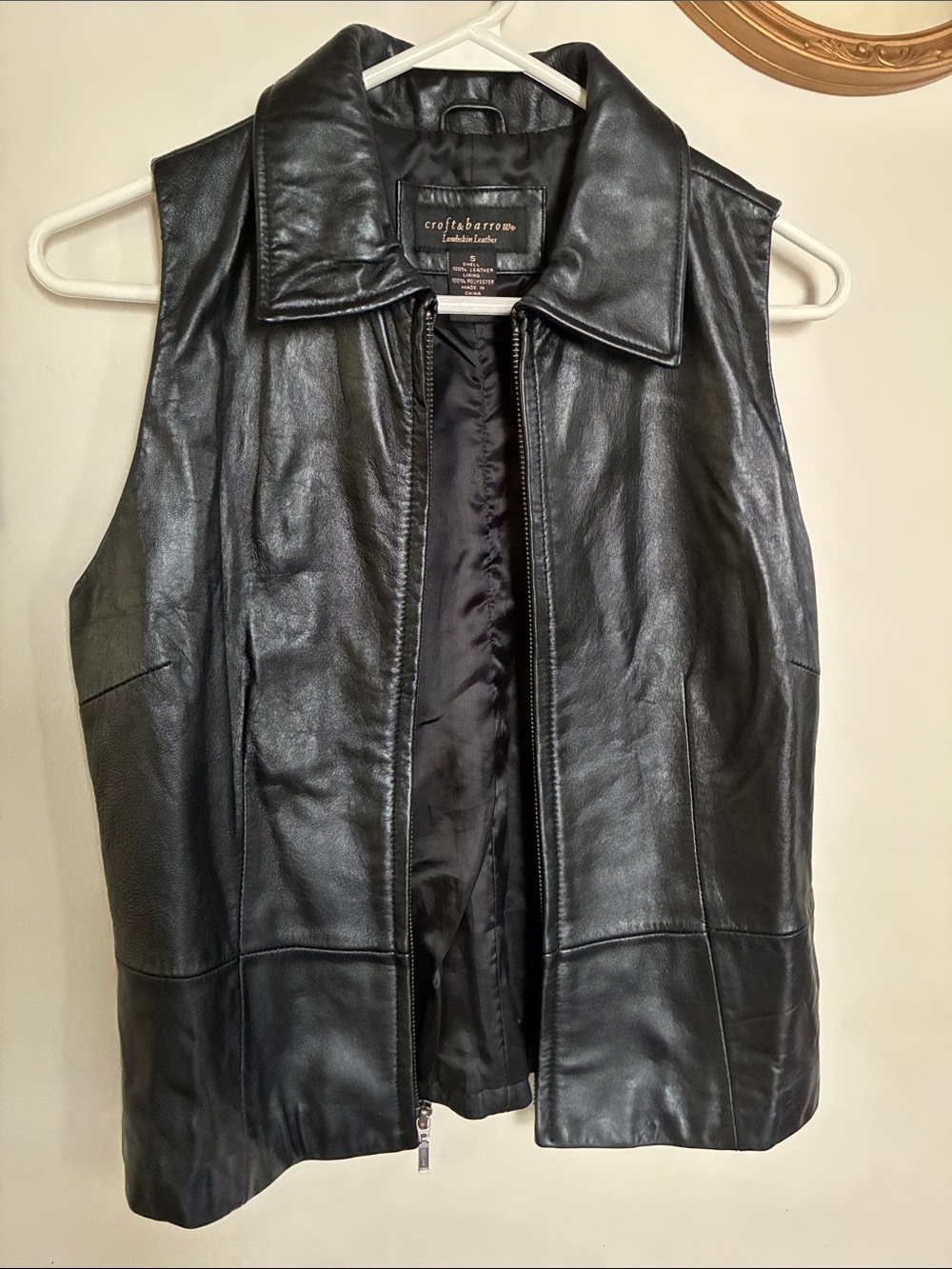 croft & barrow Black Leather Sleeveless Zip-Front Vest